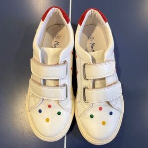 Size 33/~US 2 Mini Boden Fun Low Tops in White Leather Rainbow Spots